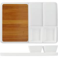 Блюдо для подачи с соусниками[2шт];бамбук,фарфор;,H=60,L=335,B=235мм;белый