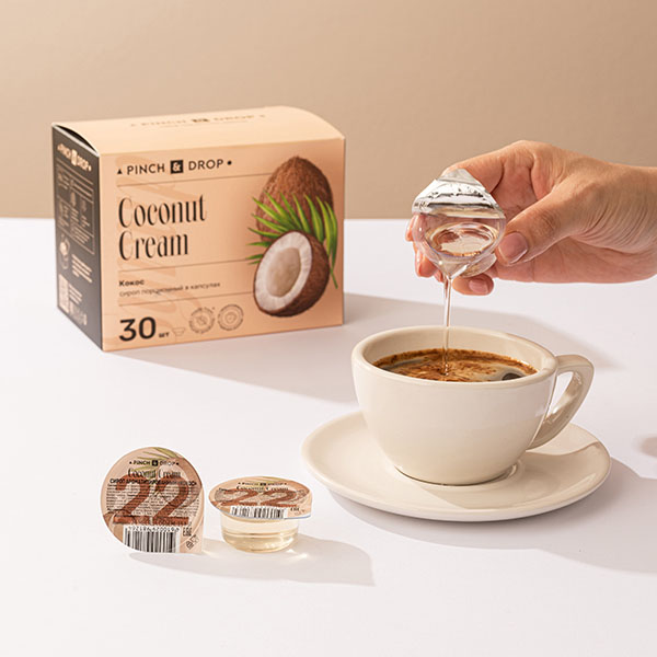 Сироп «Кокос» ароматизированный порционный Pinch&Drop[30шт];картон;15мл;,H=12,L=15,5,B=10см