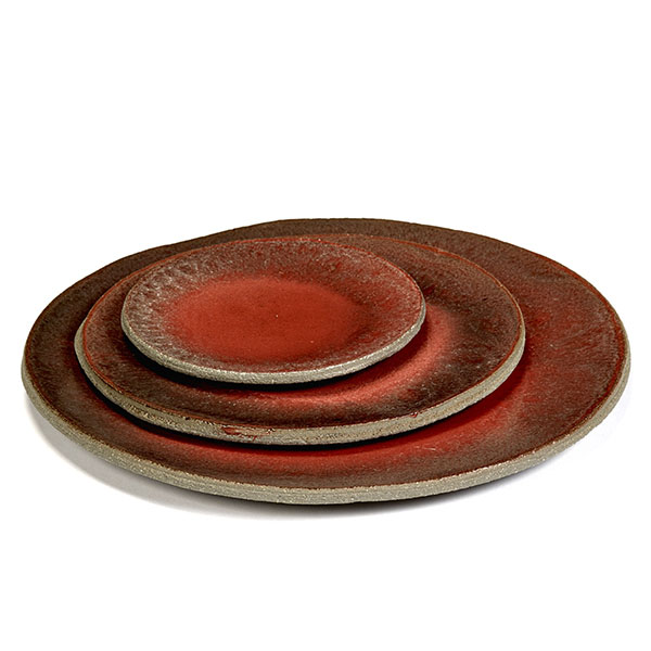 Тарелка;бетон;D=28см;красный,серый