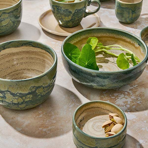 Салатник «Аврора Революшн Джейд»;фарфор;0,655л;D=15,5см;бежев.,зелен.