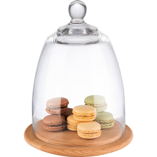 Доска для подачи с крышкой;дерево,пластик;D=18,5/16,H=24см;св. дерево,прозр.