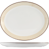 Блюдо «Чино» овальное;фарфор;,H=30,L=340,B=265мм;белый,бежев.