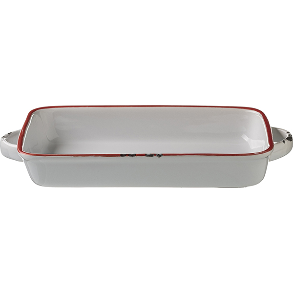 Форма для запекания с ручкой;керамика;,H=35,L=220мм;белый,красный