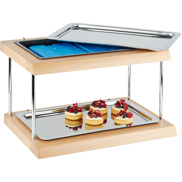 Станция буфетная 2 яруса без крышки + 4 охл. эл-та;дерево,поликарбонат;,H=33,L=61,B=38,3см;прозр.,ме