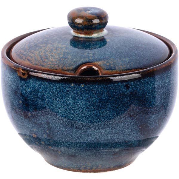 Сахарница с крышкой «Ирис»;фарфор;200мл;D=91,H=60мм;голуб.