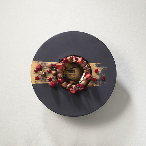 Тарелка «Сфера» с широким бортом;керамика;300мл;D=30,3см;черный,золотой