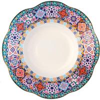 Тарелка глубокая «Анемон Эбе»;кост.фарф.;D=21см;белый,разноцветн.