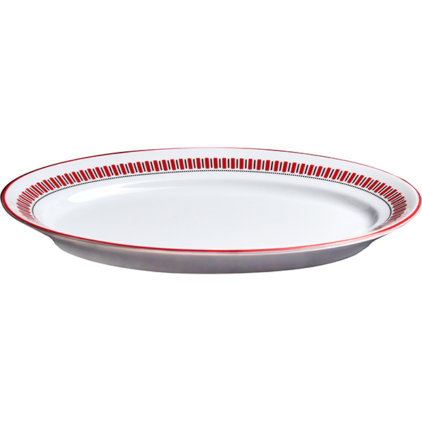 Блюдо «Мезень» Принц Заборчик овальное;фарфор;,H=27,L=240мм;белый,красный