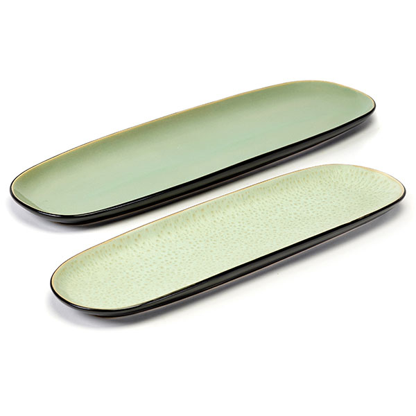 Блюдо «Пьюр»;керамика;,H=2,L=40,B=14см;зелен.,черный