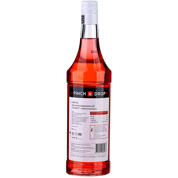 Сироп «Арбуз» Pinch&Drop;стекло;1л;D=85,H=330мм;красный