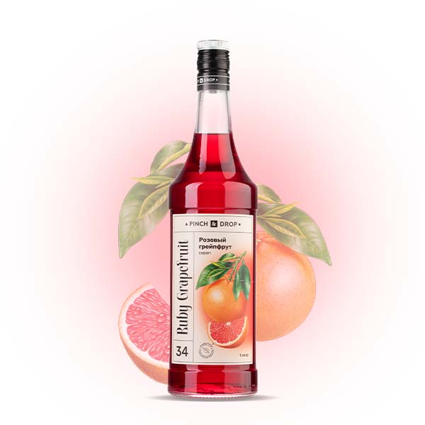 Сироп «Розовый Грейпфрут» Pinch&Drop;стекло;1л;D=85,H=330мм;красный