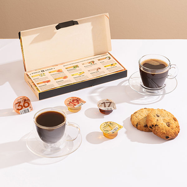 Сироп «Ассорти» ароматизированный порционный Pinch&Drop[10шт];поливинилхл.;15мл;,H=23,L=260,B=110мм