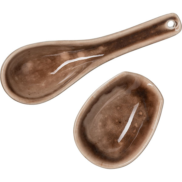 Ложка для мисосупа «Маррон Реативо» с подставкой;фарфор;,H=3,L=14см;коричнев.,кремов.