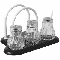 Набор д/специй 3 предм.+салфетница;стекло,пластик;,H=11,L=19,B=13см;черный,белый