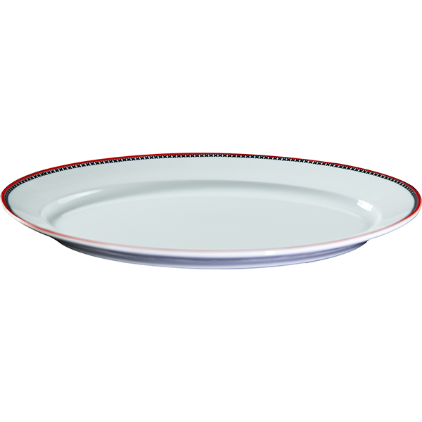 Блюдо «Мезень» Принц Крестики овальное;фарфор;,H=28,L=310,B=210мм;белый,красный
