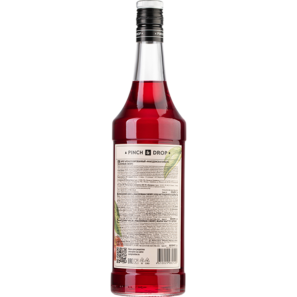Сироп «Македонская вишня» Pinch&Drop;стекло;1л;D=85,H=330мм;красный