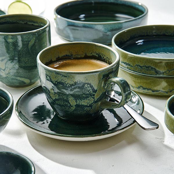 Блюдце «Аврора Везувиус Бернт Эмералд»;фарфор;D=150,H=17мм;бежев.,зелен.