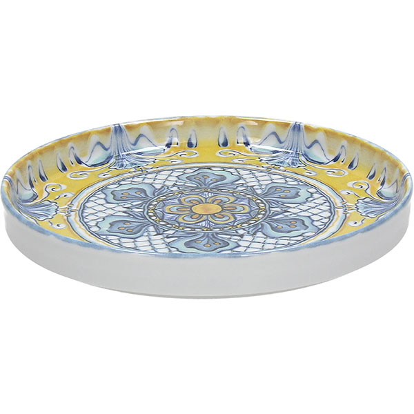 Тарелка «Позитано» с бортом;фарфор;D=21см;васильк.,горчич.