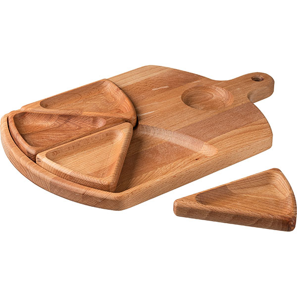 Менажница с ручкой (5 секций);бук;D=60,H=25,L=350,B=250мм;св. дерево