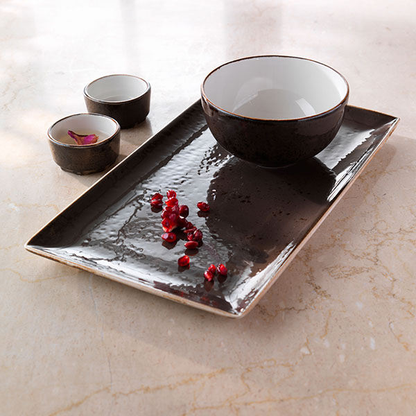 Блюдо «Крафт Грэй» прямоугольное;фарфор;,H=24,L=270,B=168мм;серый