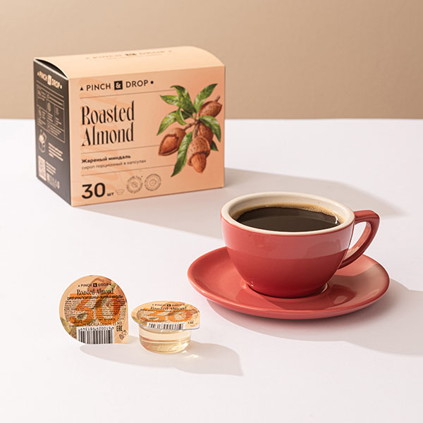 Сироп «Миндаль» ароматизированный порционный Pinch&Drop[30шт];картон;15мл;,H=12,L=15,5,B=10см