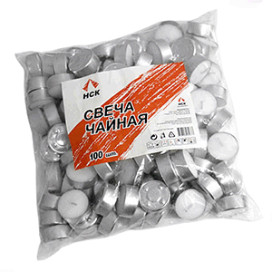 Свечи «Таблетки»[100шт];воск,алюмин.;D=4,H=4,L=30,B=30см;белый
