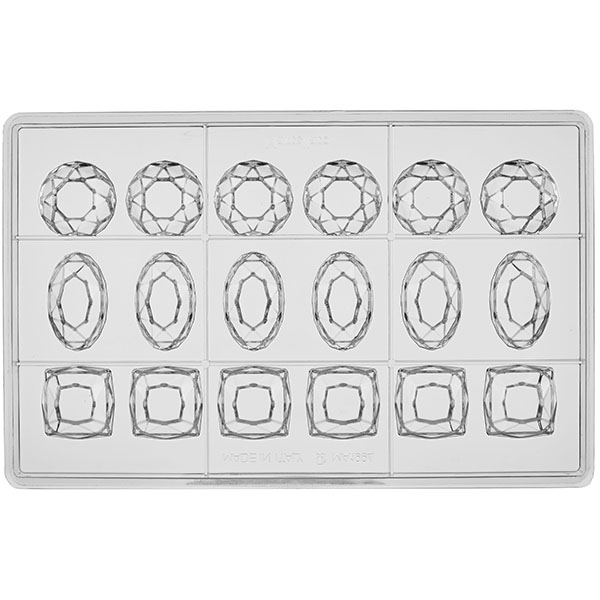 Форма для шоколада «Бриллианты 3х видов» на листе 275*175мм[24шт];поликарбонат;прозр.