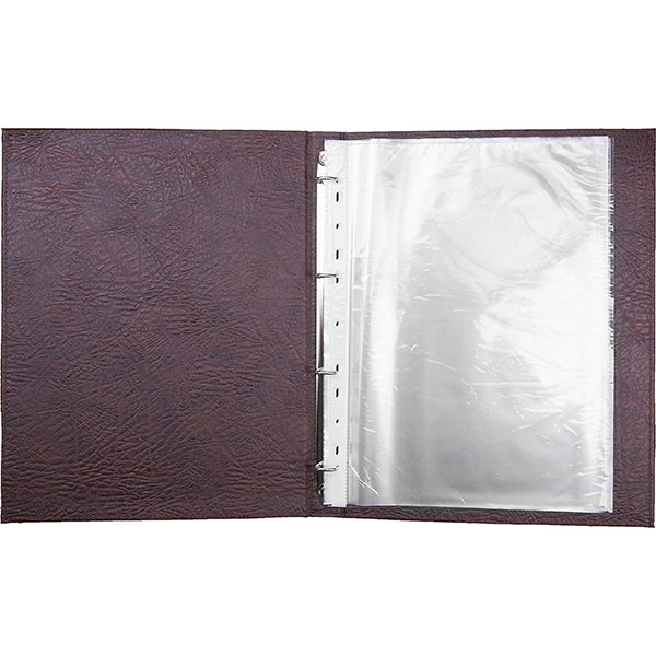 Папка-меню А4 2-х стор.на кольцах;кожезам.;коричнев.