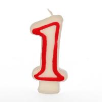 Свеча-цифра ко дню рождения «1»;воск;,H=16,L=144/74,B=84мм;белый,красный