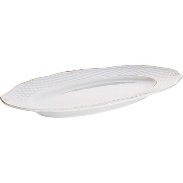 Блюдо «Афродита» овальное;фарфор;,H=2,L=33,B=23см;белый,золотой