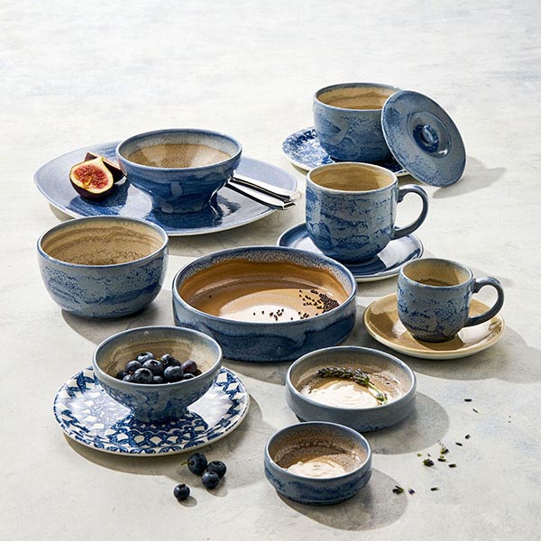 Салатник «Аврора Революшн Блюстоун»;фарфор;270мл;D=135,H=35мм;бежев.,синий