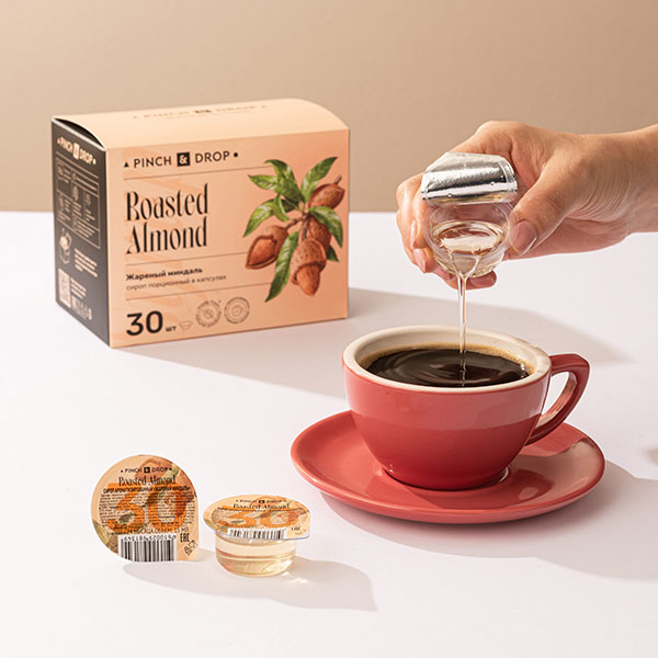 Сироп «Миндаль» ароматизированный порционный Pinch&Drop[30шт];картон;15мл;,H=12,L=15,5,B=10см