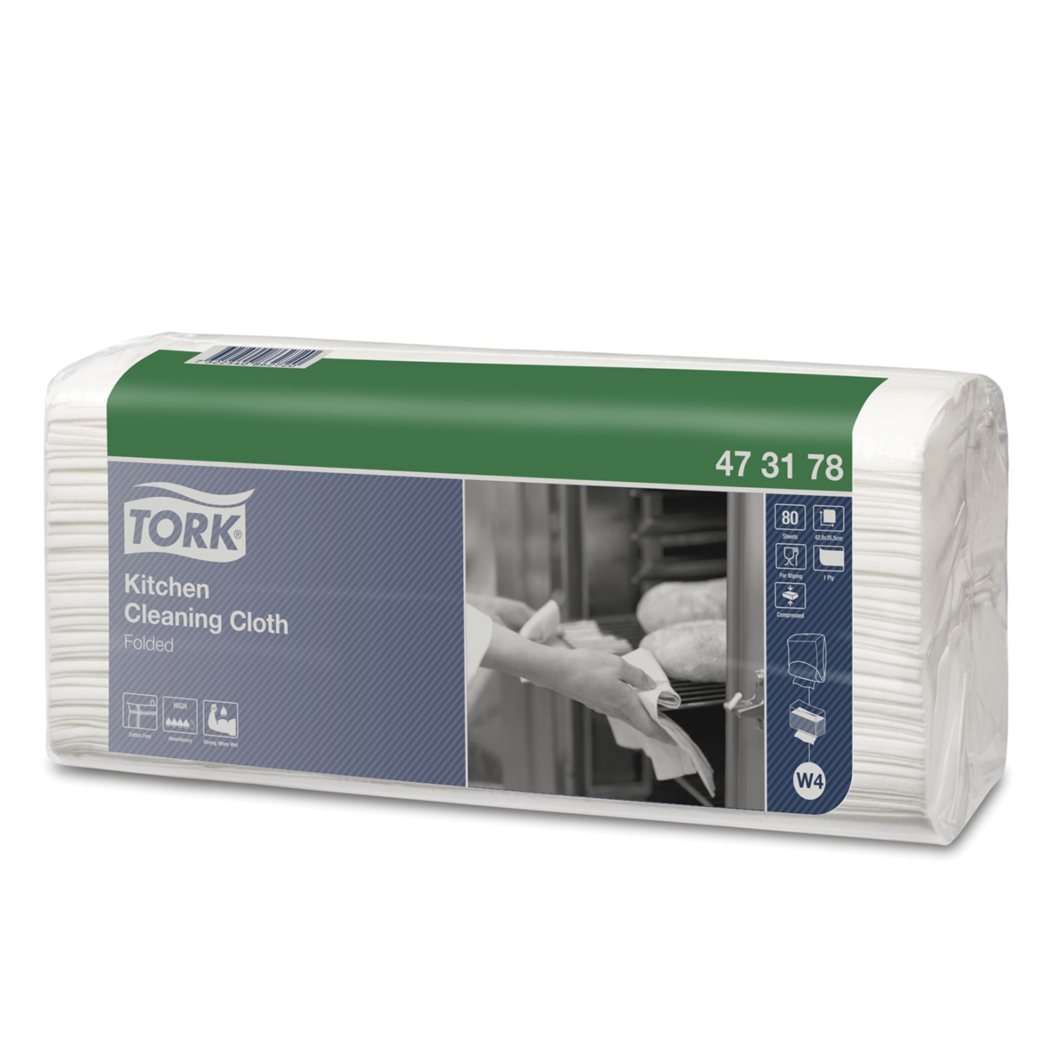 Салфетка для уборки Tork нетканый материал для кухни W4;мат.нетканый;,L=35,5,B=42,8мм;белый