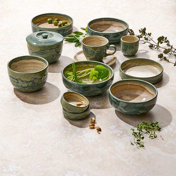 Тарелка «Аврора Революшн Джейд» с бортом;фарфор;D=202,5,H=54мм;бежев.,зелен.