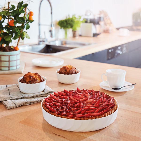 Блюдо для пирога жаропрочное;стекло;D=26см;белый