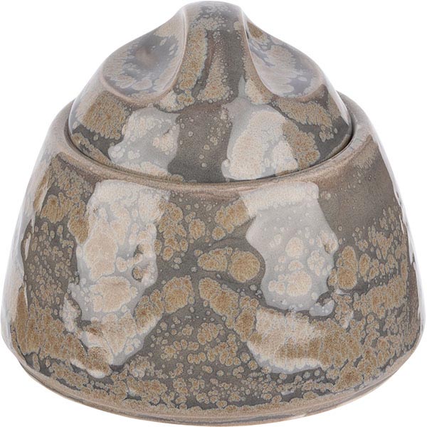 Сахарница с крышкой «Революшн Гранит»;фарфор;200мл;D=75,H=85мм;серый,коричнев.