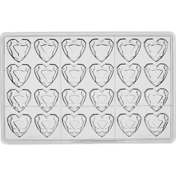 Форма для шоколада «Бриллиант сердце» на листе 275*175мм[24шт];поликарбонат;,H=15,L=33,B=33мм;прозр.