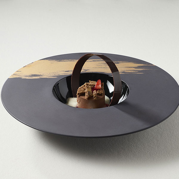 Тарелка «Сфера» с широким бортом;керамика;300мл;D=30,3см;черный,золотой