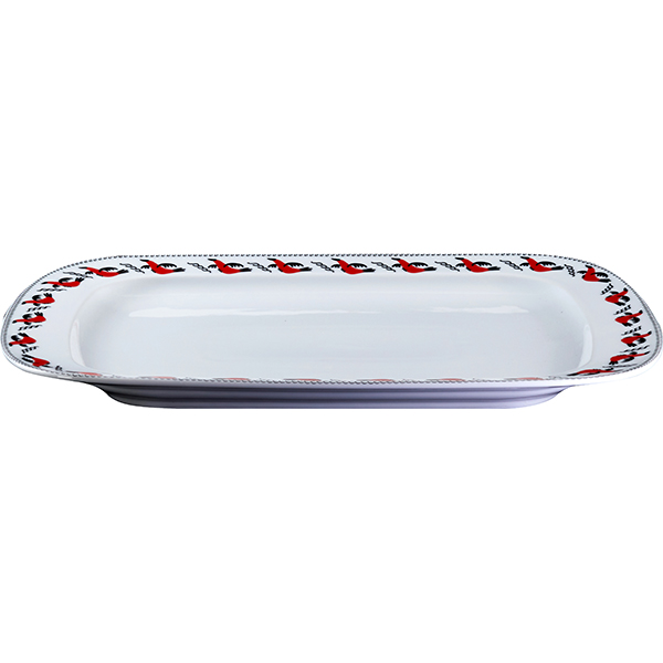 Тарелка «Мезень» Принц Гуси прямоугольная;фарфор;,H=27,L=360,B=250мм;белый,красный