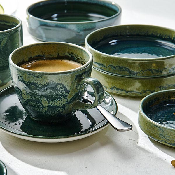 Тарелка «Аврора Везувиус Бернт» с бортом;фарфор;D=202,5,H=54мм;бежев.,зелен.