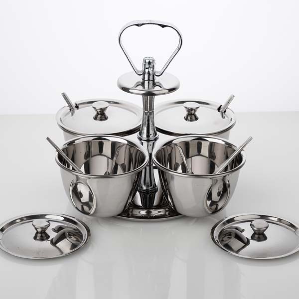 Набор фуршетный для соусов и специй (4 чаши);сталь нерж.,пластик;D=10,H=20,5см;металлич.