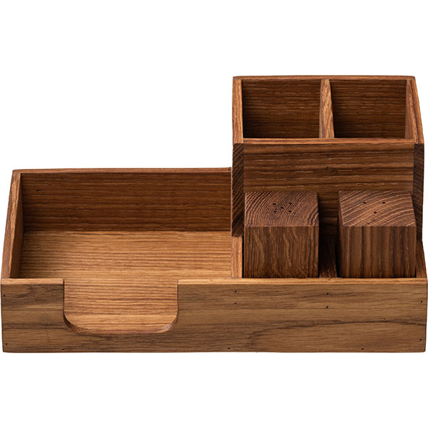 Подставка для столовых приборов с солонкой и перечницей (5 секций);дуб;,H=10,6,L=23,B=13см;древесн.