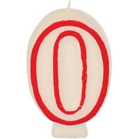 Свеча-цифра ко дню рождения «0»;воск;,H=16,L=144/74,B=84мм;белый,красный