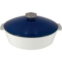 Кастрюля для запекания «Революшн» с крышкой;керамика;3,6л;D=28,H=13,5см;белый,синий