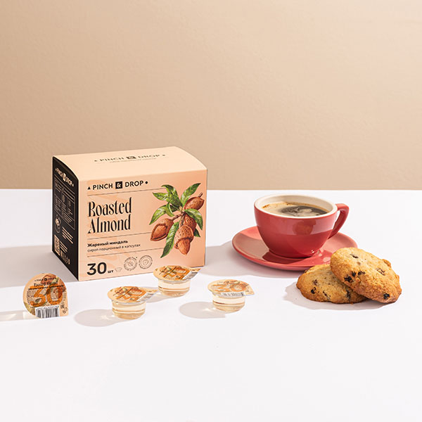 Сироп «Миндаль» ароматизированный порционный Pinch&Drop[30шт];картон;15мл;,H=12,L=15,5,B=10см