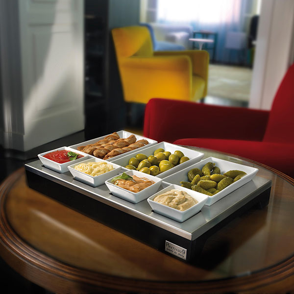 Станция буфетная д/охлажд.с 7-ю салатниками ,цвет венге;с охл.эл;сталь нерж.,фарфор