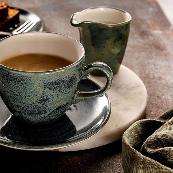 Молочник «Революшн Гранит»;фарфор;85мл;D=58,H=72,L=75мм;серый,коричнев.