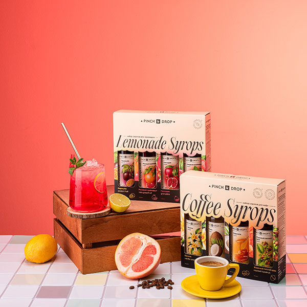 Набор сиропов для кофе и чая Pinch&Drop[4шт];стекло,картон;250мл;,H=205,L=230,B=55мм