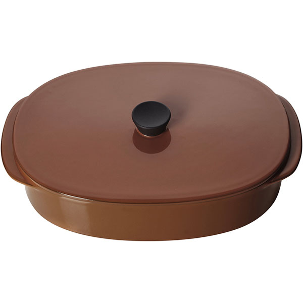 Блюдо для подачи «Карактэр» с крышкой с ручками;керамика;1,3л;,H=90,L=260,B=185мм;коричнев.,черный