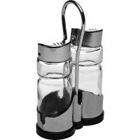 Набор соль/перец на подставке;стекло,сталь нерж.;35мл;,H=125,L=80,B=37мм;серебрист.,прозр.